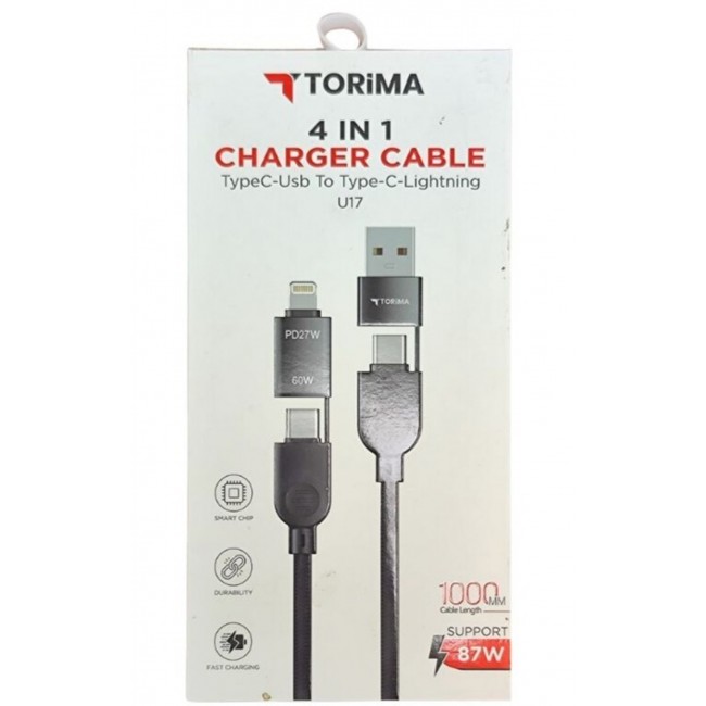 Torima 4-in-1 Şarj Kablosu – Type-C, USB & Lightning, 87W Hızlı Şarj Torima 4-in-1 Şarj Kablosu – Type-C, USB & Lightning, 87W Hızlı Şarj
