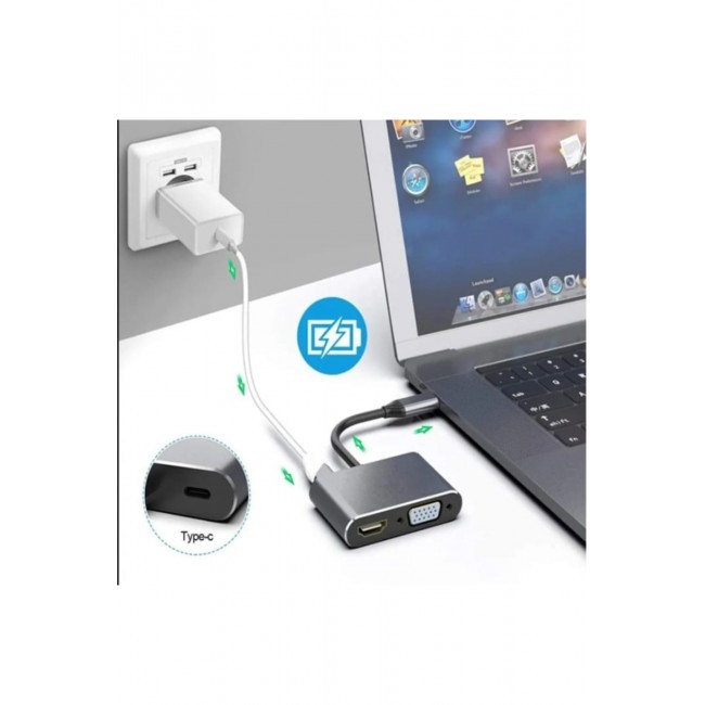 Type C 4 İn 1 4K Hdmi- Vga-Usb 3.0-87W Type C Dişi Type C 4 İn 1 4K Hdmi- Vga-Usb 3.0-87W Type C Dişi