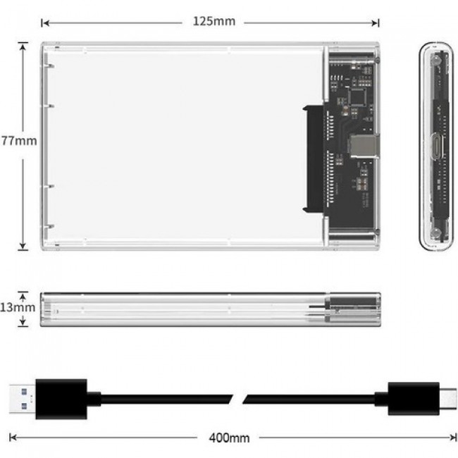Type-C Usb 3.1 2.5" Sata Şeffaf Hard Disk Kutusu