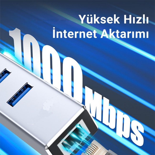 USB 3.0 Type-C & USB-A Ethernet Adaptör – 4 in 1 Çoklayıcı (1000 Mbps) USB 3.0 Type-C & USB-A Ethernet Adaptör – 4 in 1 Çoklayıcı (1000 Mbps)