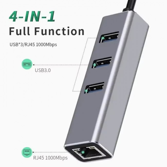 Usb 3.0 Gigabit Ethernet Adaptör + 3 Port USB 3.0 Hub – 4 in 1 Çoklayıcı Usb 3.0 Gigabit Ethernet Adaptör + 3 Port USB 3.0 Hub – 4 in 1 Çoklayıcı